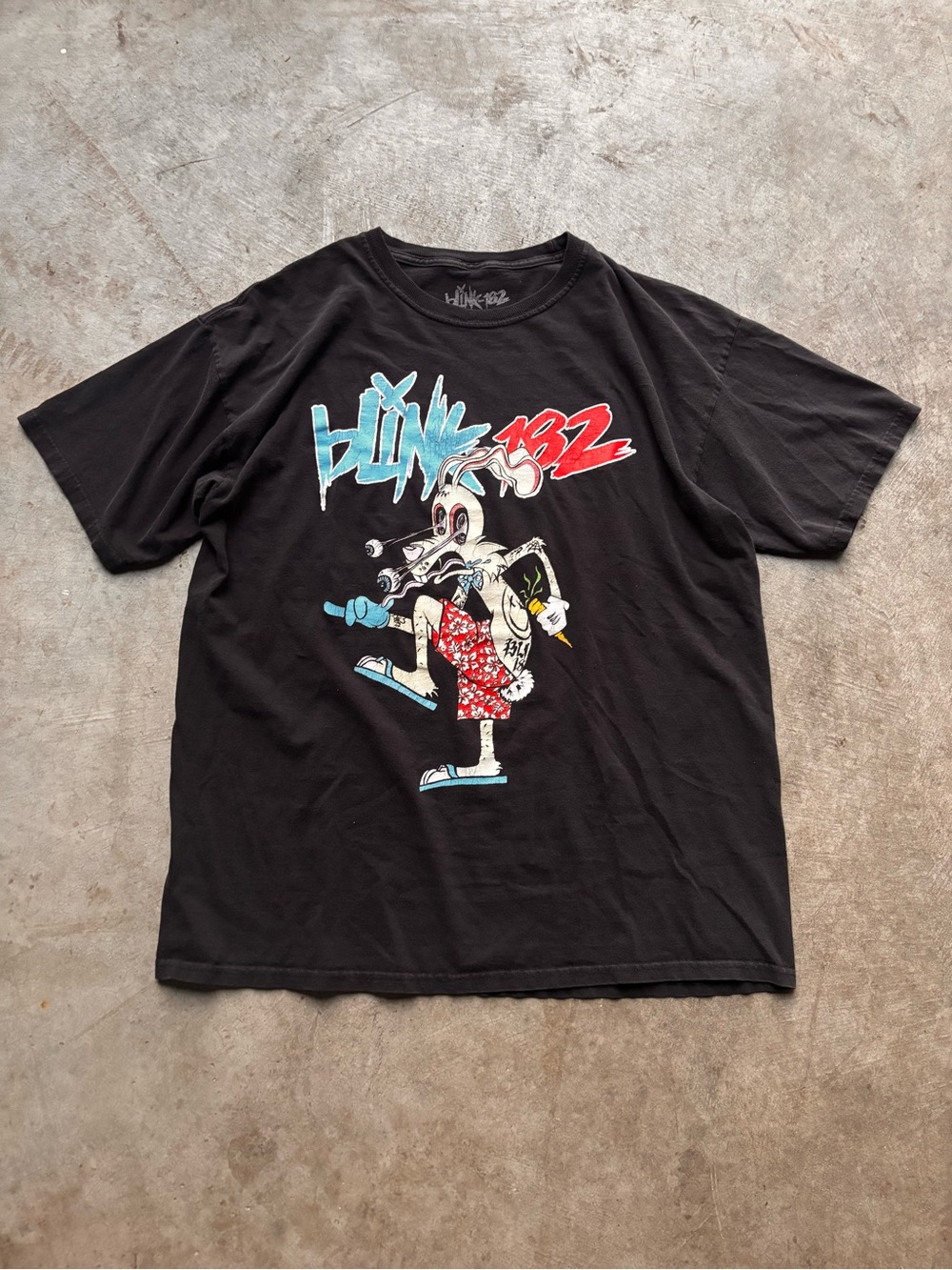 Black Blink-182 Graphic Short Sleeve Kids Tee with Cartoon Print